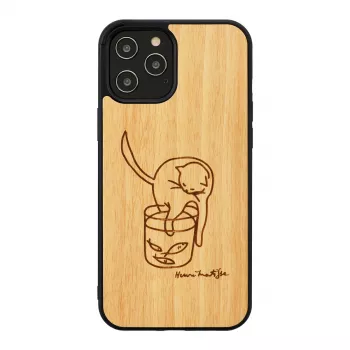 Beschermhoes man and wood voor iPhone 12 Pro Max — kat met rode vis