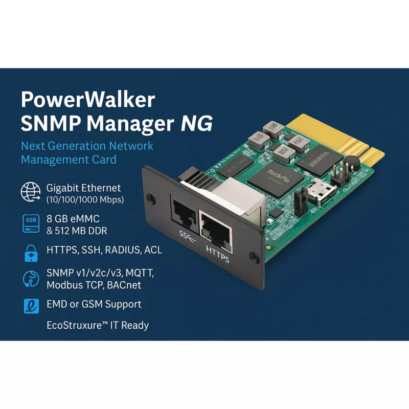 Netwerk-SNMP-manager PowerWalker Bluewalker 10131023 — gecentraliseerd UPS-beheer via SNMP
