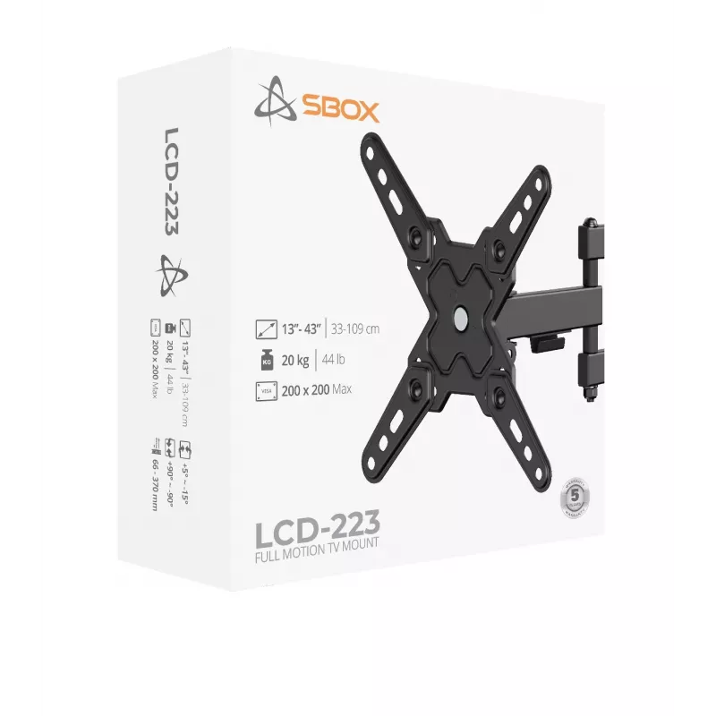 SBOX LCD-beugel LCD-223-2 voor 13–43 inch schermen, max. draagvermogen 20 kg, VESA tot 200x200