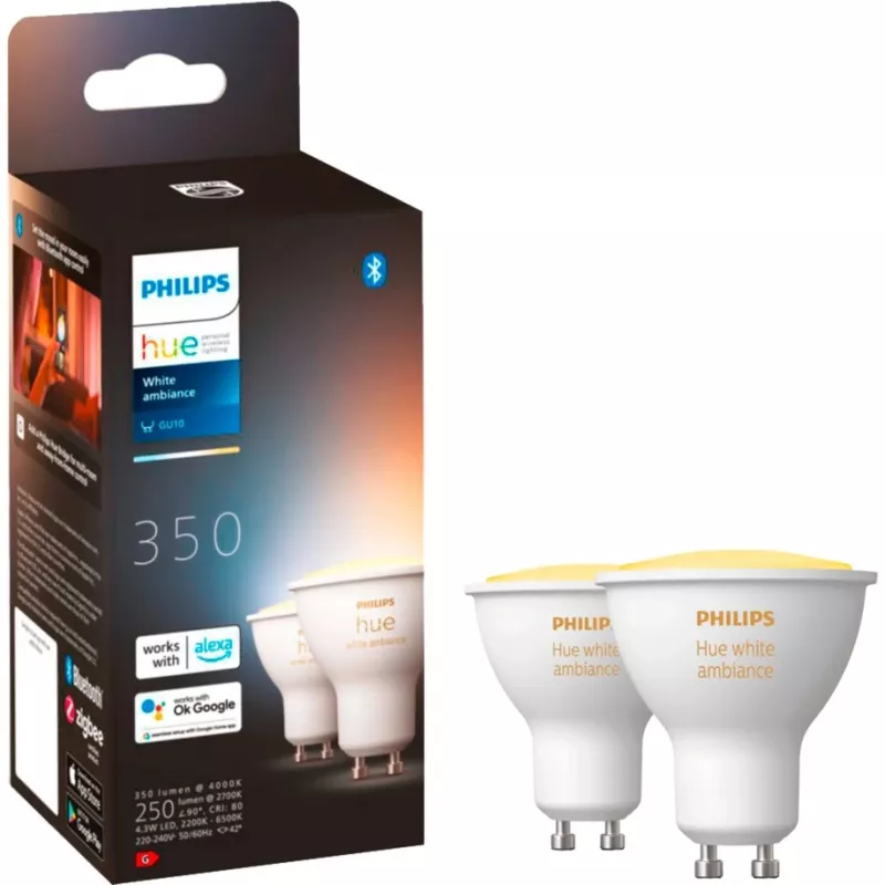 LED GU10-lampen dubbelpack met Hue Bridge – Philips Hue White Ambiance, vervangt 35W