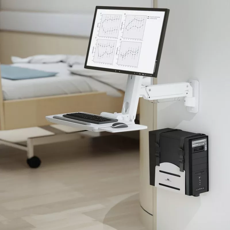 CPU-houder MACLEAN MC-116W, in hoogte verstelbaar en draaibaar ontwerp voor montage onder het bureau