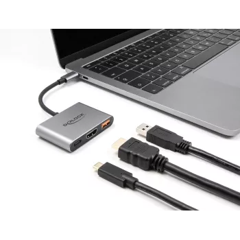 DeLOCK 61071 videokabel-adapter 0,1 m USB Type-C USB Type-C USB Type-A HDMI grijs