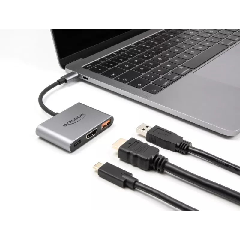 DeLOCK 61071 videokabel-adapter 0,1 m USB Type-C USB Type-C USB Type-A HDMI grijs