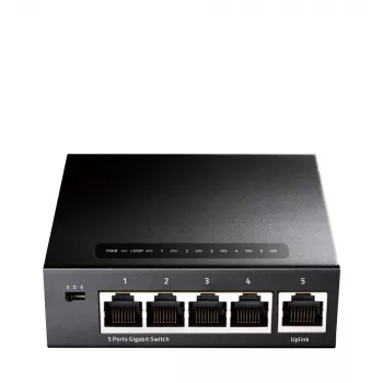 Netwerkswitch Cudy GS105 — 5-poorts gigabit-ethernet (10/100/1000), zwart, 5 V DC voeding inbegrepen