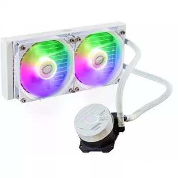 Vloeistofkoelingsset Cooler Master MasterLiquid 240L Core ARGB wit — 240-mm-radiator, 120-mm-ventilator, ondersteunt LGA1700/AM5/AM4 en oudere sockets