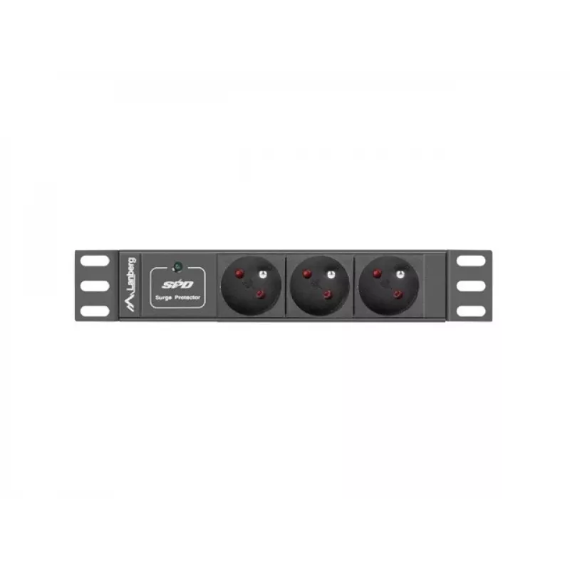 Stekkerdoos LANBERG PDU-03E-0200-BK — 1HE, 3x Type-E stopcontacten, 220–250 V, 16 A, 2 m kabel, zwart