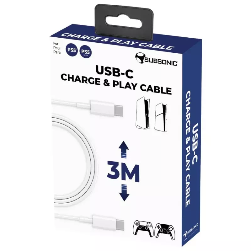 USB-C charge- en play-kabel SUBSONIC SA5634 voor PS5 – bekabeld opladen en dataverbinding