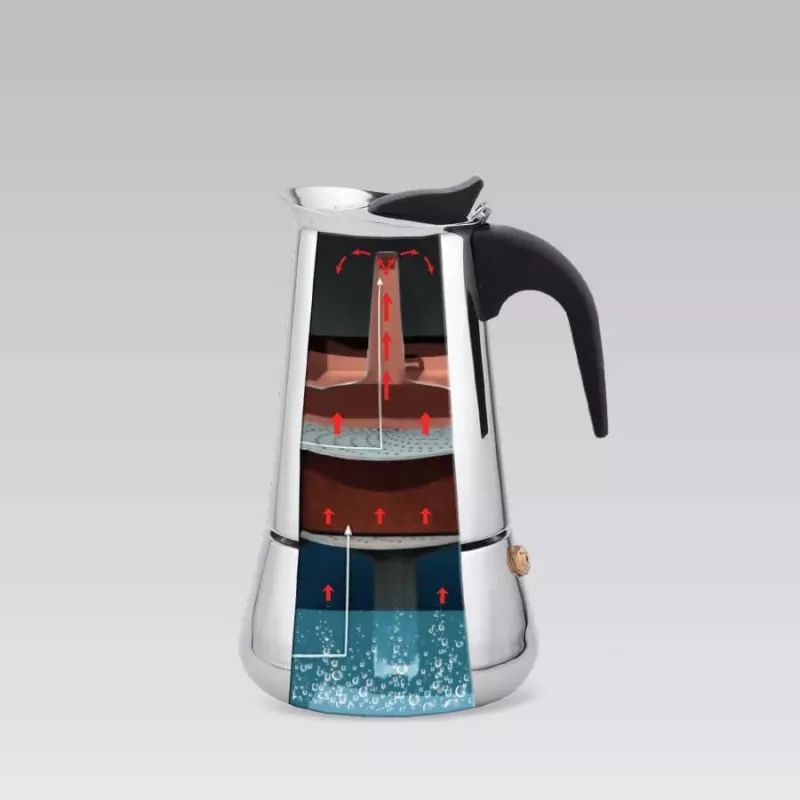 Mokapot Maestro MR-1660 0,2 L RVS espressomaker, 4 kopjes, zwart handgreep