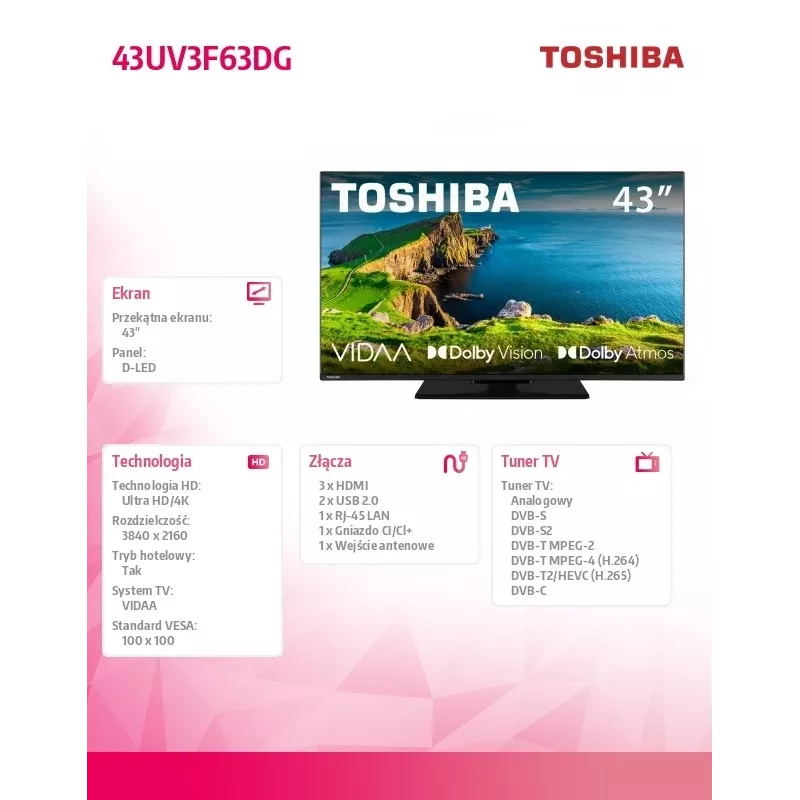 TV LED 43UV3F63DG 43 inch led-display 4K-resolutie