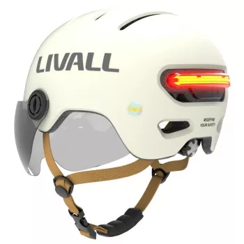 Veiligheidshelm Livall L23 wit 58–62 cm met geïntegreerde LED-verlichting en SOS-functie, met veiligheidsvizier