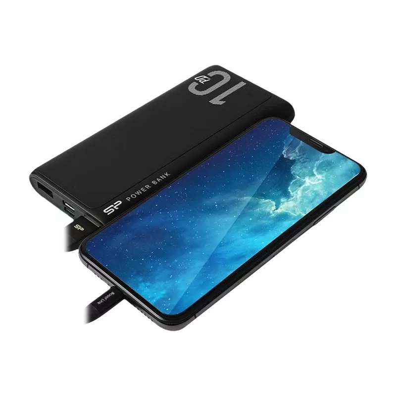 Powerbank Silicon Power QP15 10000 mAh, LiPo, 2x USB-A + 2x USB-C, Micro-USB-ingang, zwart