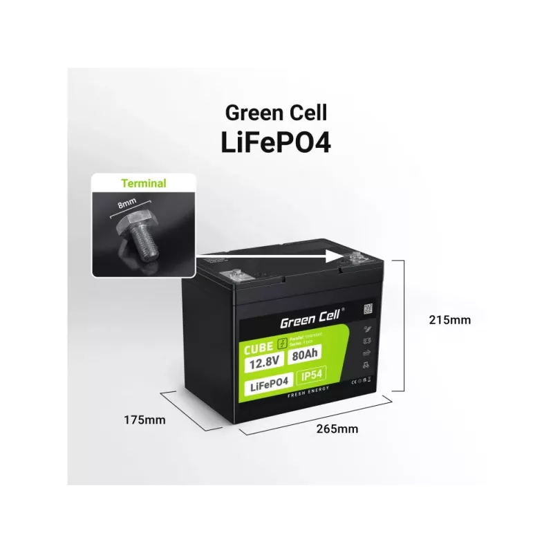 Green Cell LFPGC12V80AH UPS-accu lithium-ijzerfosfaat (LiFePO4) 12,8 V