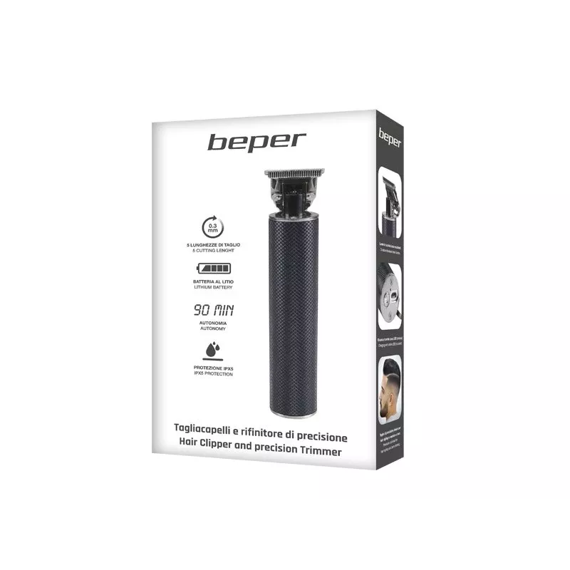 Beper P304CAP001 oplaadbare tondeuse voor haar en baard, IPX5, 600 mAh, 4 opzetkammen 1,5-9 mm