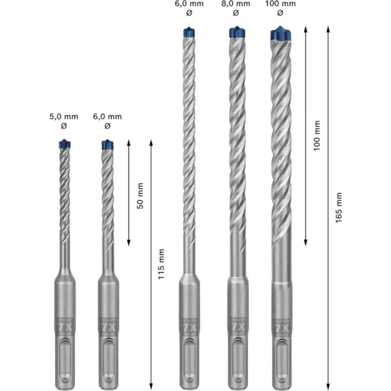 Bosch Expert SDS-plus-7X hamerboorset, 5 stuks, 5/6/8/10 mm