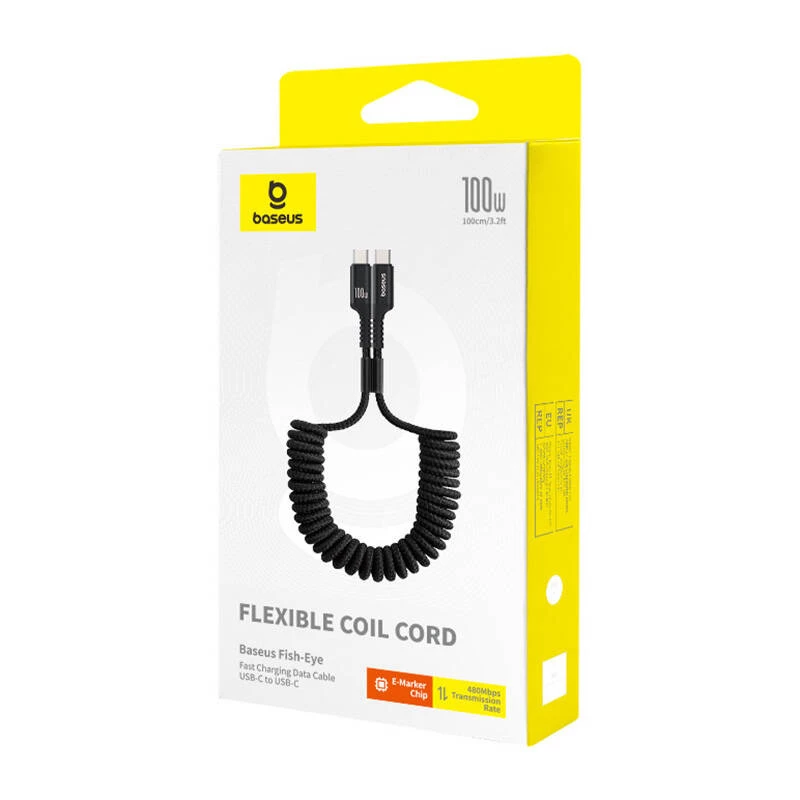 Baseus Fish-Eye USB-C-naar-USB-C-snellaadkabel 1 m 100 W zwart