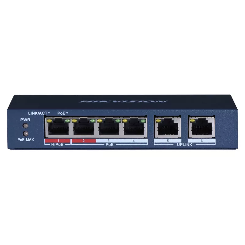 Hikvision DS-3E0106HP-E Netwerk-links unmanaged Fast Ethernet (10/100) PoE-ondersteuning blauw