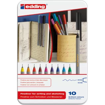 Fineliners Edding 55 set met 10 stuks – fijne 0,3-mm-punten; diverse kleuren