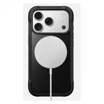 Telefoonhoesje Nomad Rugged Leather Case voor Apple iPhone 17 Pro, leer/TPU/PC/aluminium, geschikt voor 16 cm (6,3 inch) schermen, zwart