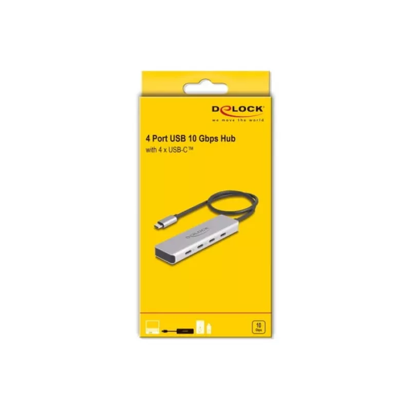 DeLOCK USB Type-C hub 10 Gbps 4 poorten aluminium grijs