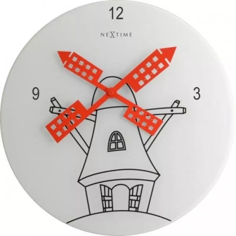 NeXtime klok 8807 Windmil, Ø30 cm, wand, wit/zwart/rood