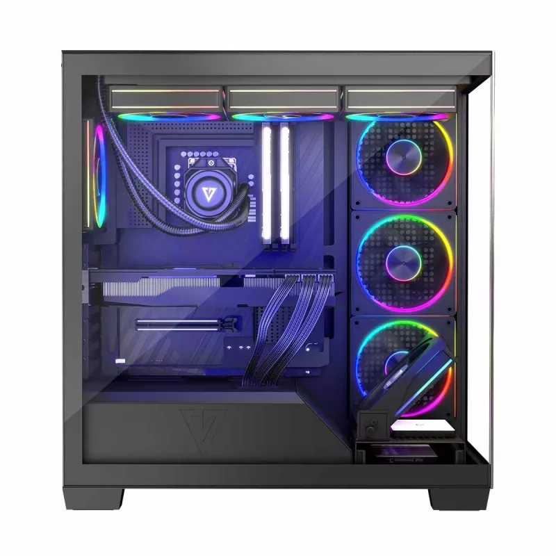 PC-behuizing MODECOM Volcano Stellar 5F ATX Midi Tower, gehard glas, 5 voorgeïnstalleerde ventilatoren, USB‑C, ondersteunt microATX/ATX, max. GPU 420 mm, CPU-koelerhoogte 175 mm