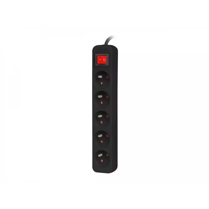 Lanberg PS1-05E-0300-BK stekkerdoos, 5 stopcontacten, 3 m, zwart, met schakelaar