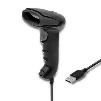 Handheld barcodeleser QOLTEC 50866 — 1D-laserscanner, USB bekabeld, 600 mm bereik, zwart, 161,5×88×77 mm