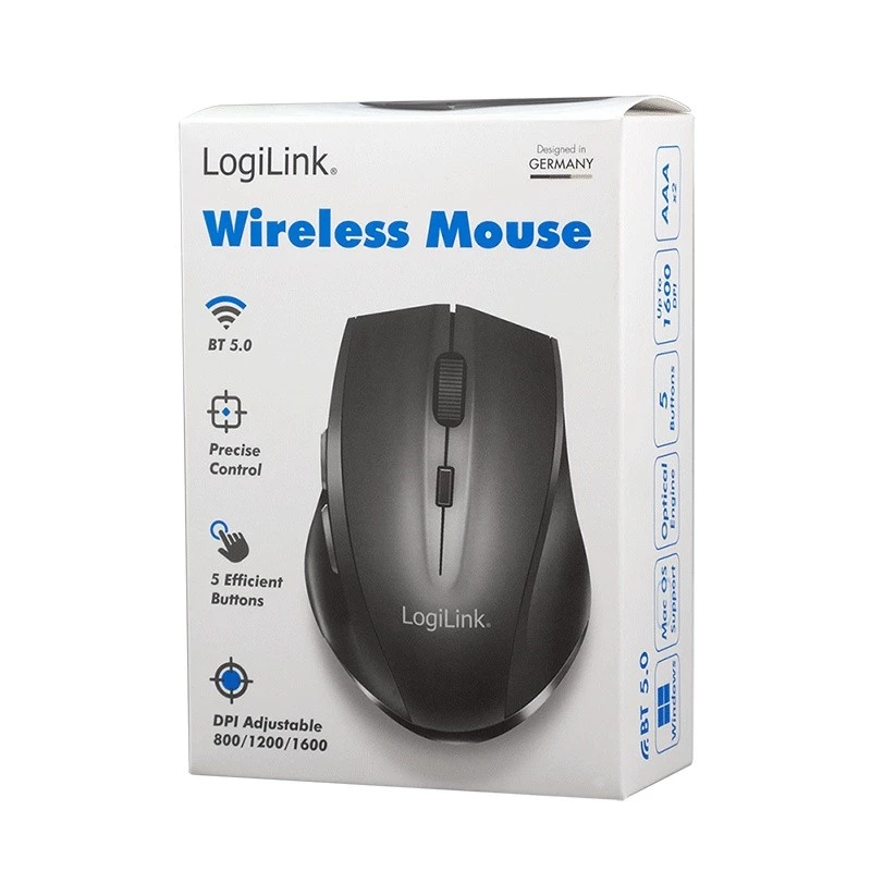 Logilink draadloze muis BT5.0, ergonomisch, zwart