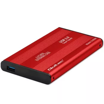 HDD/SSD-behuizing QOLTEC 51860 voor 2,5-inch SATA-III-stations, USB Type-A, 5 Gbit/s, aluminium, rood