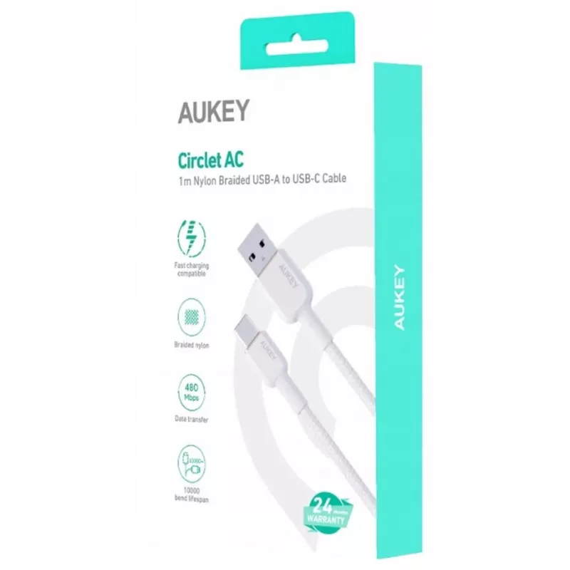 AUKEY CB-NAC1 witte nylon kabel USB-C naar USB-A