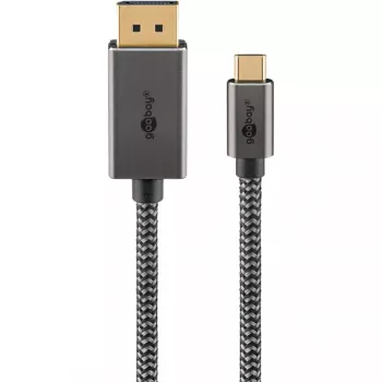USB-adapterkabel, USB-C-stekker > DisplayPort-stekker, 4K 60 Hz (zwart/zilver, 2 meter, gevlochten kabel)