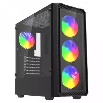 PC Cube-behuizing SAVIO Noctis Glass RGB — zwart, ATX/Micro-ATX, 210×410×450 mm, 3×120 mm frontventilatoren