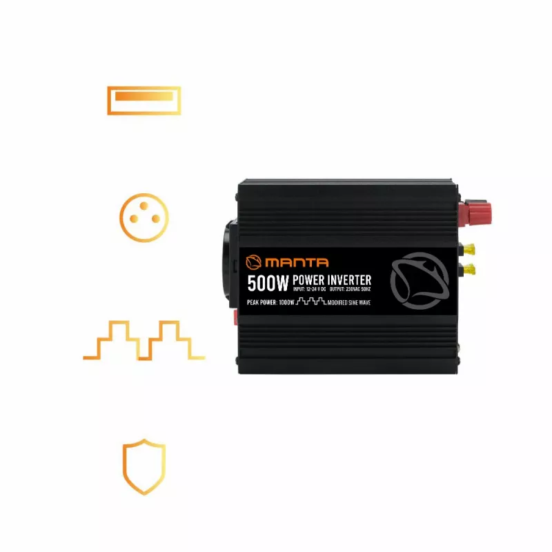 Omvormer MANTA MPI500M 500W continu vermogen / 1000W piekvermogen DC naar AC