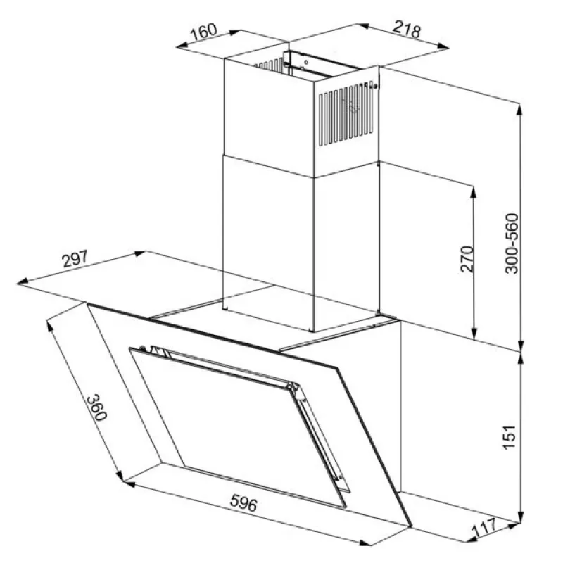 Verticale Eco Duo glas wand-dampkap zwart
