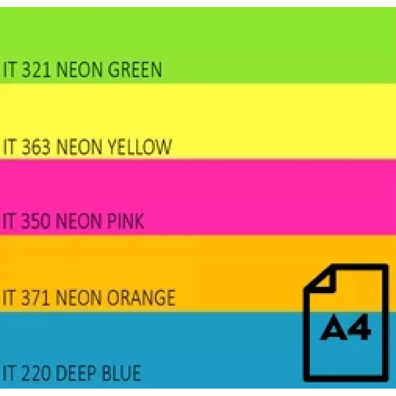 Kleur neonpapier Double A, 75 g, A4, 100 vel, regenboog 4, 5 neonkleuren