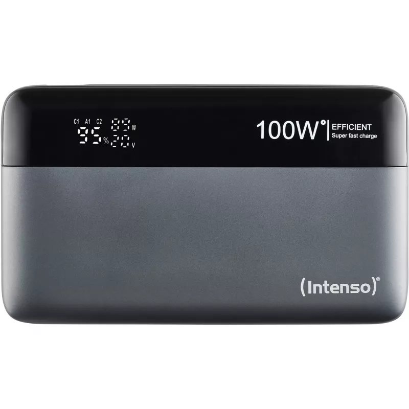 Powerbank INTENSO 7350050 — 20000 mAh, 1× USB-A + 2× USB-C, 100 W totale uitgangsvermogen, zwart/grijs