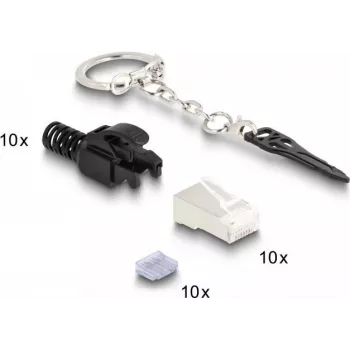 DeLOCK RJ45 modulaire stekker Cat.6A vergrendelbaar 10 stuks set zwart metallic stekker