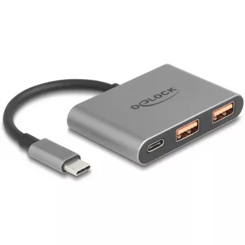 USB-hub DELOCK 64337 — USB 3.2 Gen 2 Type-C-host, 3 poorten (Type-C + 2× Type-A), 10 Gbit/s, grijs, metalen behuizing