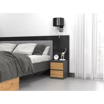 Nachtkastje Topeshop M2 ANTRACYT/ARTISAN 2 laden antraciet eiken hout