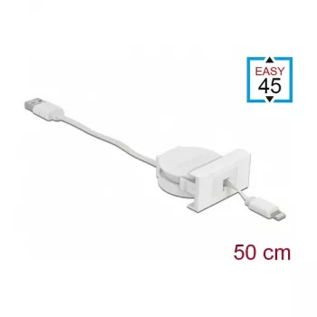 Kabel DeLOCK Easy 45 Module USB 2.0 Oprolbaar kabel USB Type-A naar 8 Pin Lightning bus wit