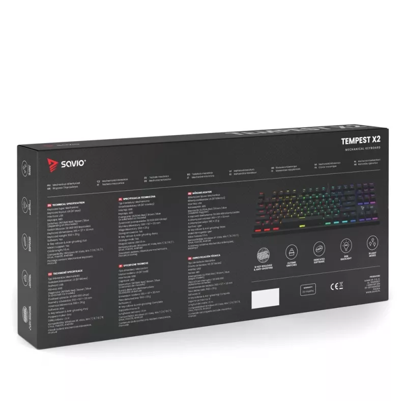 Savio mechanisch toetsenbord RGB Tempest X2 Outemu Brown