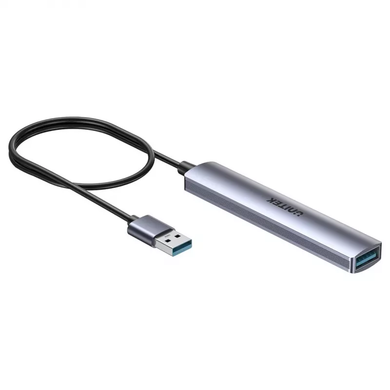 USB-hub Unitek H1208CGY01 — 4-poorts USB 3.0 (5 Gbit/s), achterwaarts compatibel met USB 2.0, aluminium
