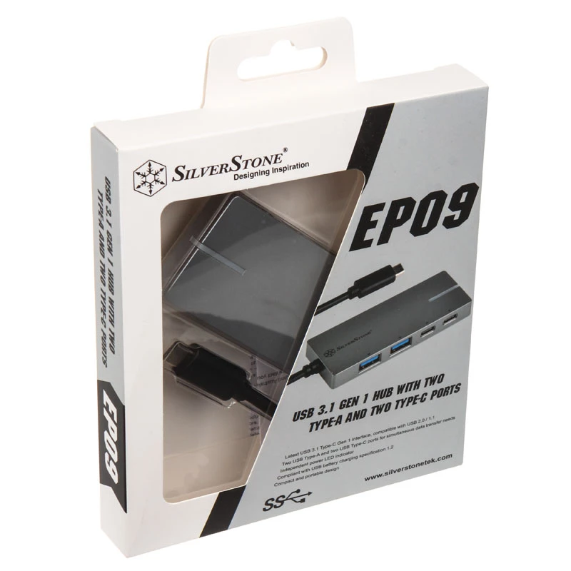 USB 3.1-C adapter SILVERSTONE SST-EP09C – USB-C-naar-USB-A-connectiviteit, zilveren afwerking
