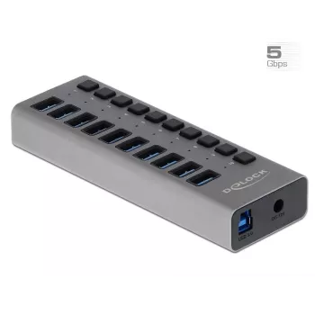 DeLOCK externe 5 Gbps USB-hub met 10 poorten + schakelaar