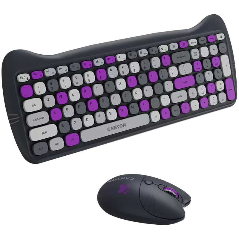 Draadloze toetsenbord- en muisset CANYON HSET-W6 Kitty Edition – paars