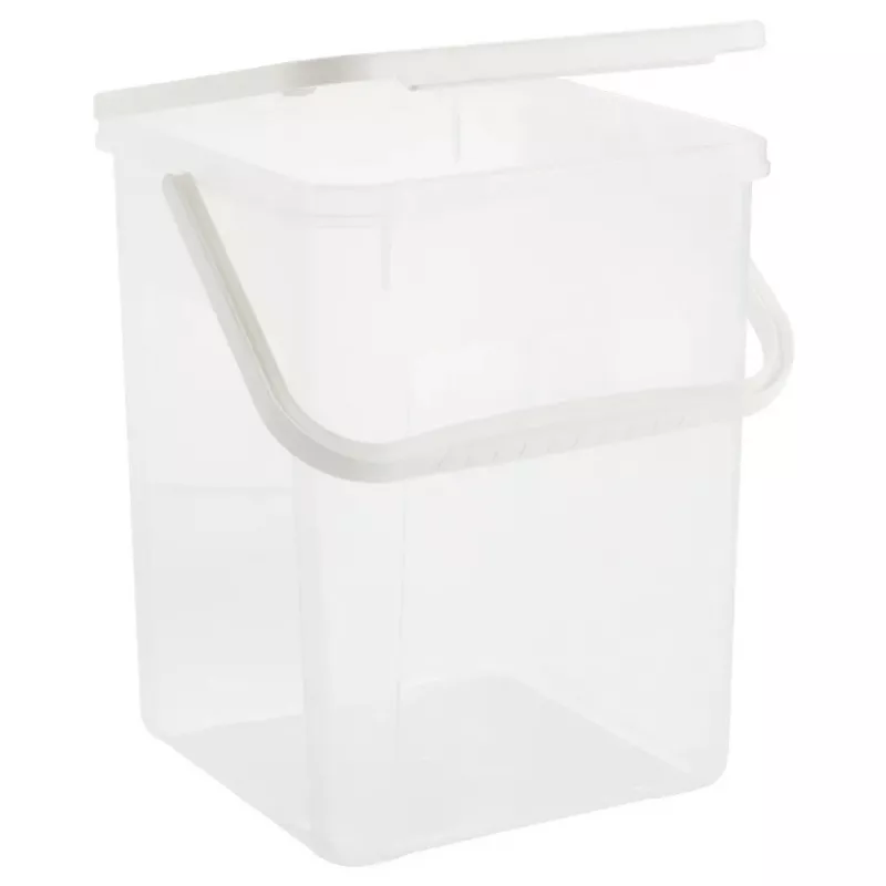 Kunststof wasmiddelbak Rotho Basic 9 L model 1770101100RP, wit, deksel, ophanggat