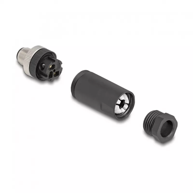 M12-connector A-gecodeerd 3-polig male DeLOCK 60566 schroefaansluiting zwart