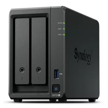 NAS Synology DiskStation DS725+ 2-bay Ryzen R1600 4GB DDR4 ECC, 2.5GbE, 2x M.2, RAID-ondersteuning, 0TB, zwart