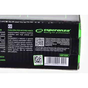 Gaming-muismat ESPERANZA EGP102R — polyester, 300×240 mm, 3 mm dikte, zwart, bedrukt oppervlak