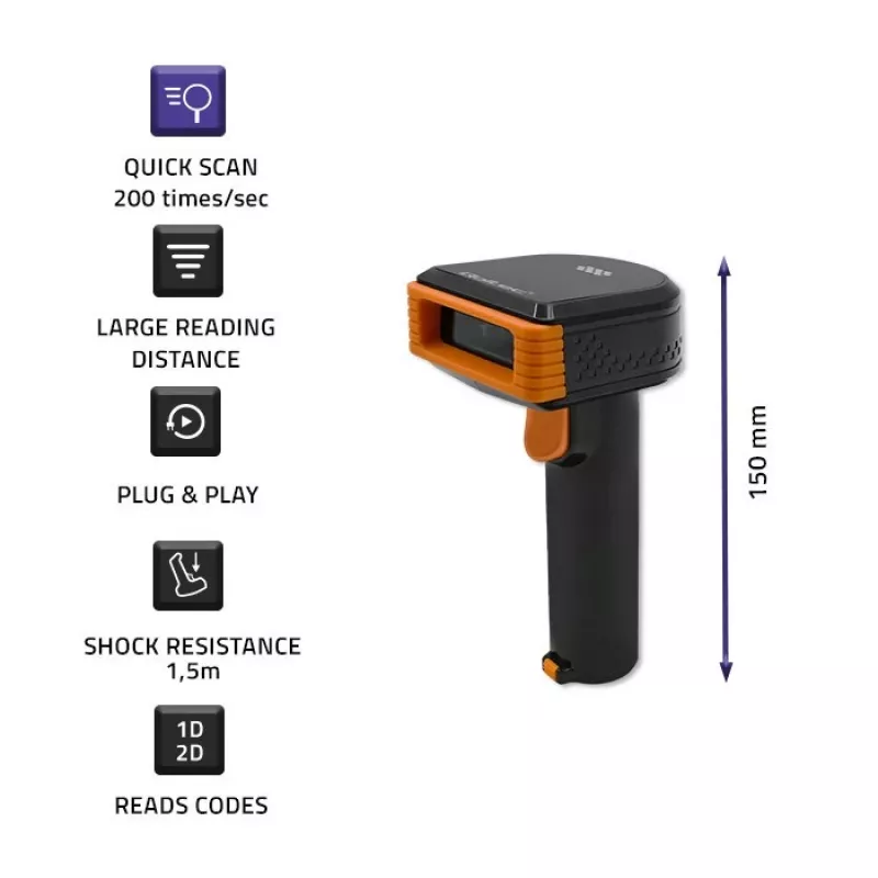 Draadloze barcodescanner QOLTEC 50878 1D/2D met laadstation